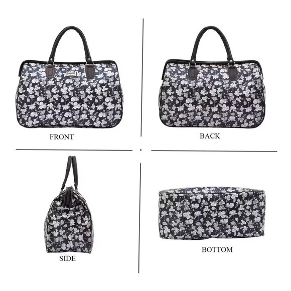 Flower Print Design Travel Overnight Bag with Shoulder Strap - Picture 3 of 4